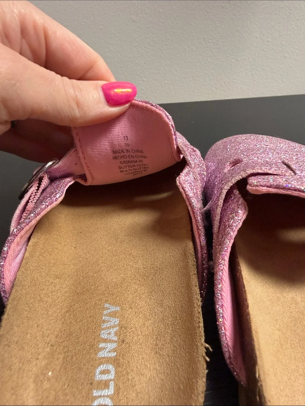 Old Navy Kids Pink Glitter Slip-On Buckle Clogs SZ 13